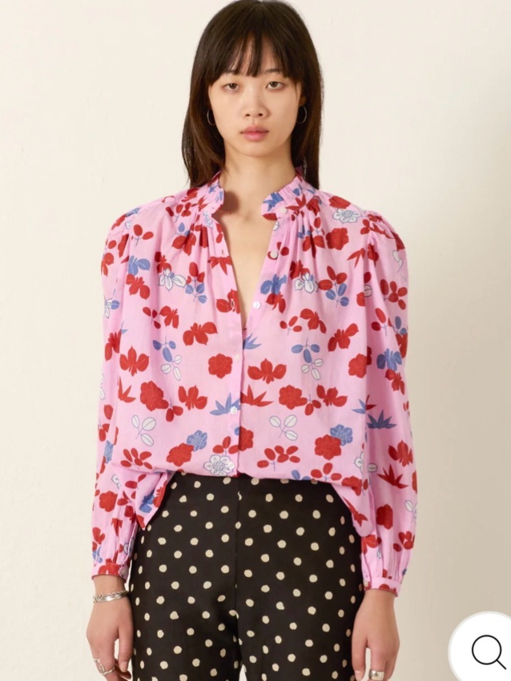 Alix Of Bohemia Pink Floral Ruffle-Neck Blouse
